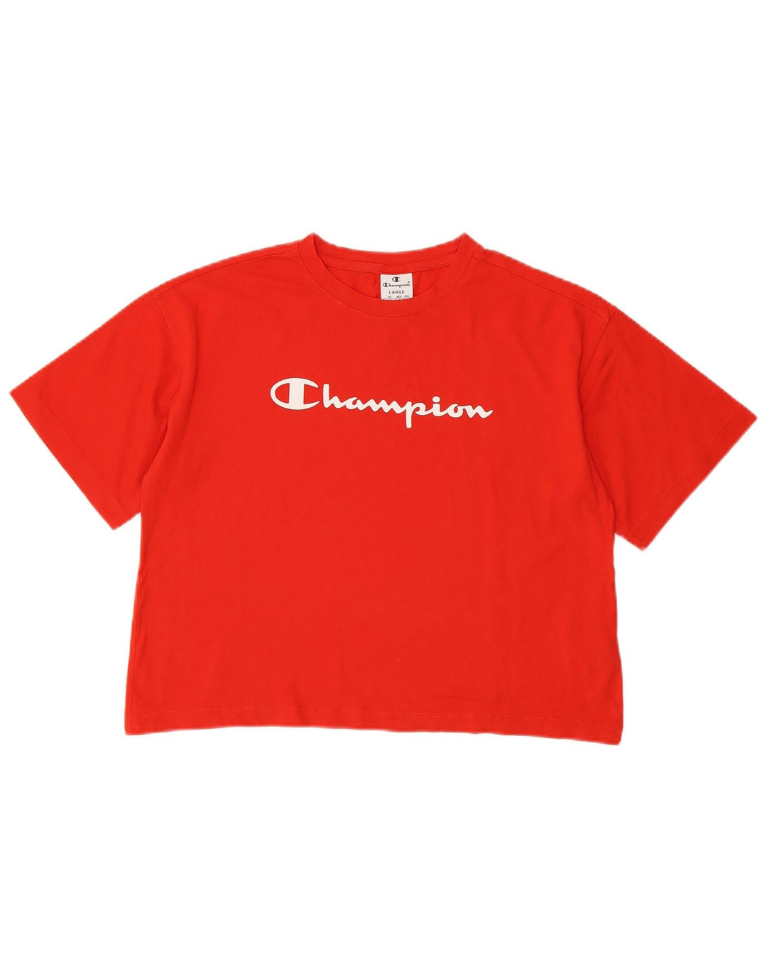 CHAMPION Dame Crop Grafisk T-Shirt Top UK 16 Stor Rød Bomuld