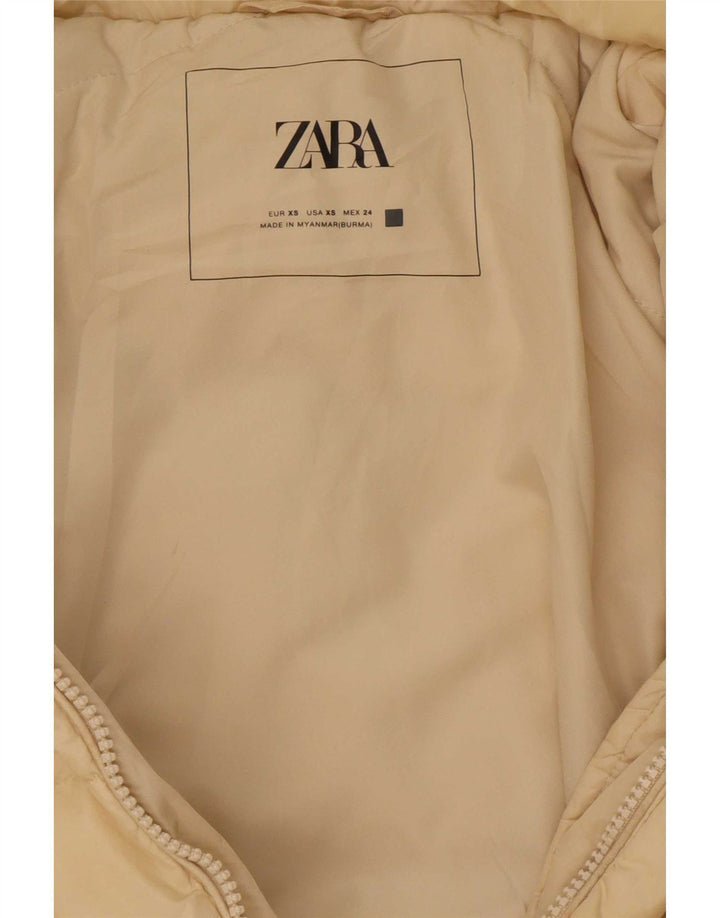 Zara Dame Hætte Oversized Polstret Frakke UK 6 XS Beige Polyester