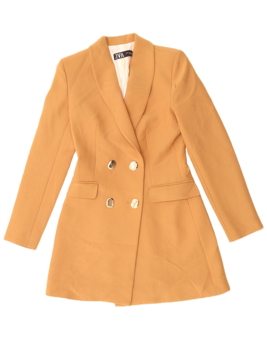 Zara Dame Longline Double Breasted Blazer Jacket UK 6 XS Orange Polyester