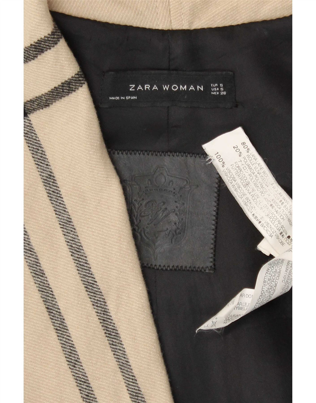 Zara Womens Open Relaxed Fit Overfrakke UK 10 Small Beige Plaid Uld