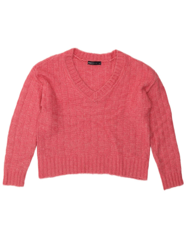 MARKS & SPENCER Dame oversized V-hals sweater UK 10 Small Pink