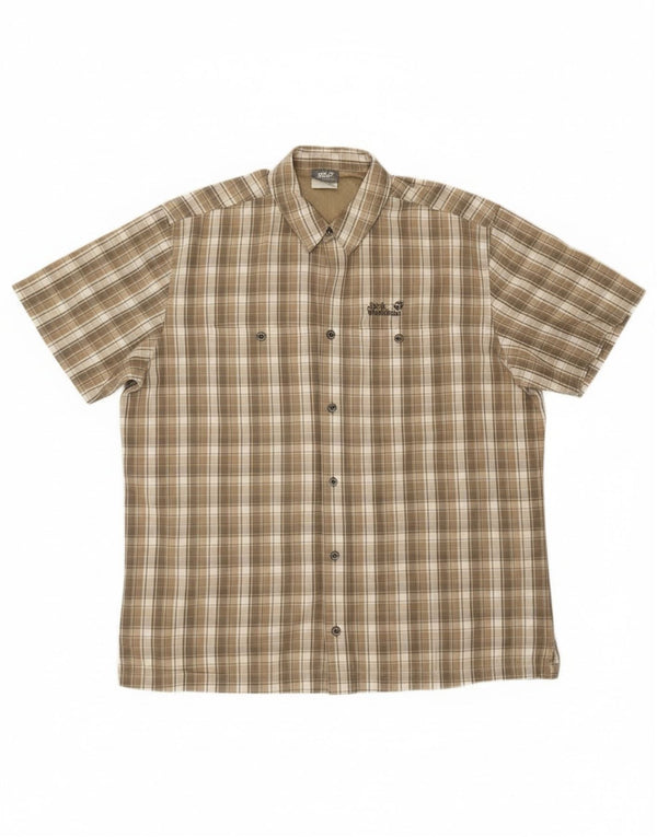 Jack Wolfskin Herre kortærmet skjorte UK 44/46 XL Grøn ternet bomuld