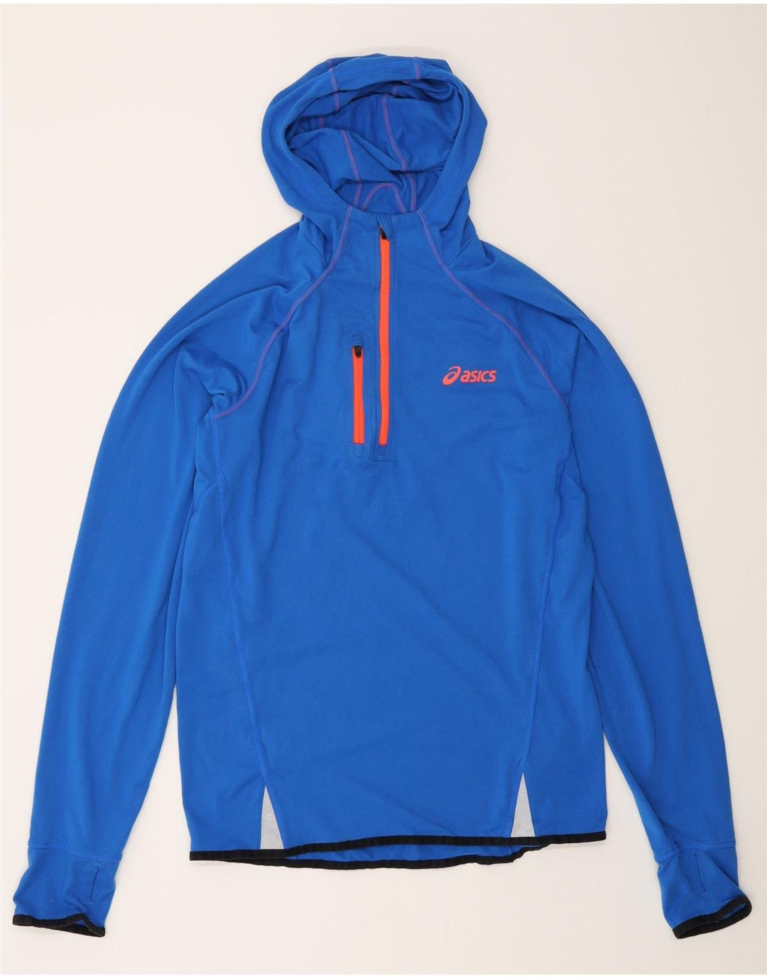 Asics Herre Hooded Zip Neck Top Langærmet Medium Blue Polyester