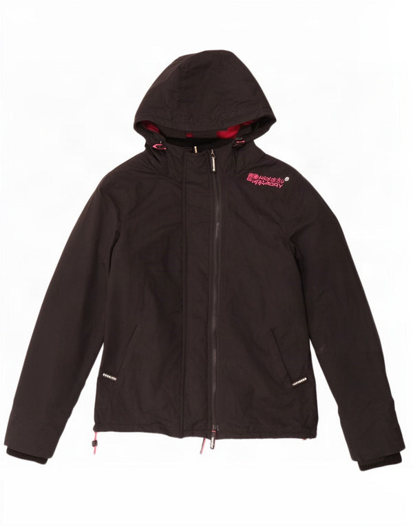 Superdry Womens Windcheater Hooded Windbreaker Jacket UK 14 Large Black