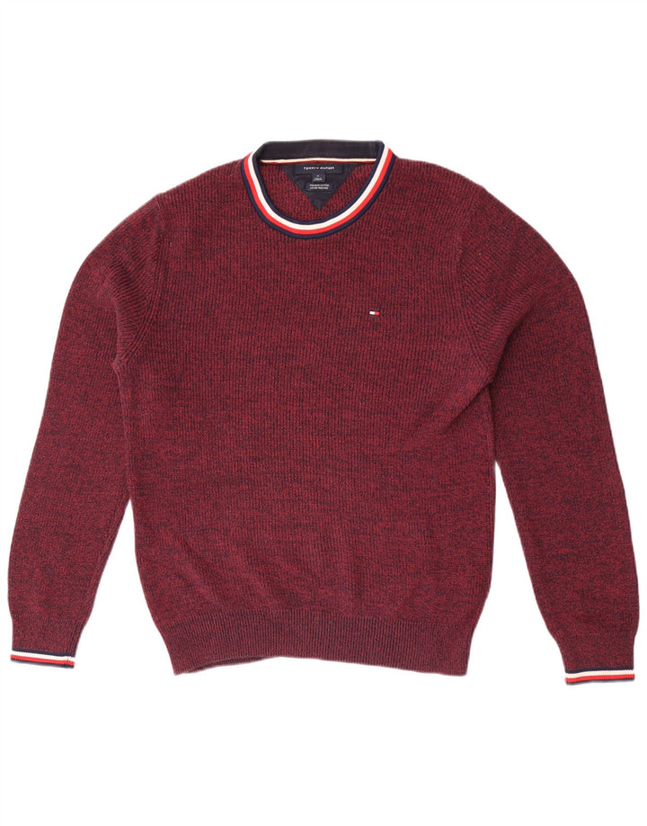 Tommy Hilfiger Herre Crew Neck Jumper Sweater Medium Burgundy Flecked