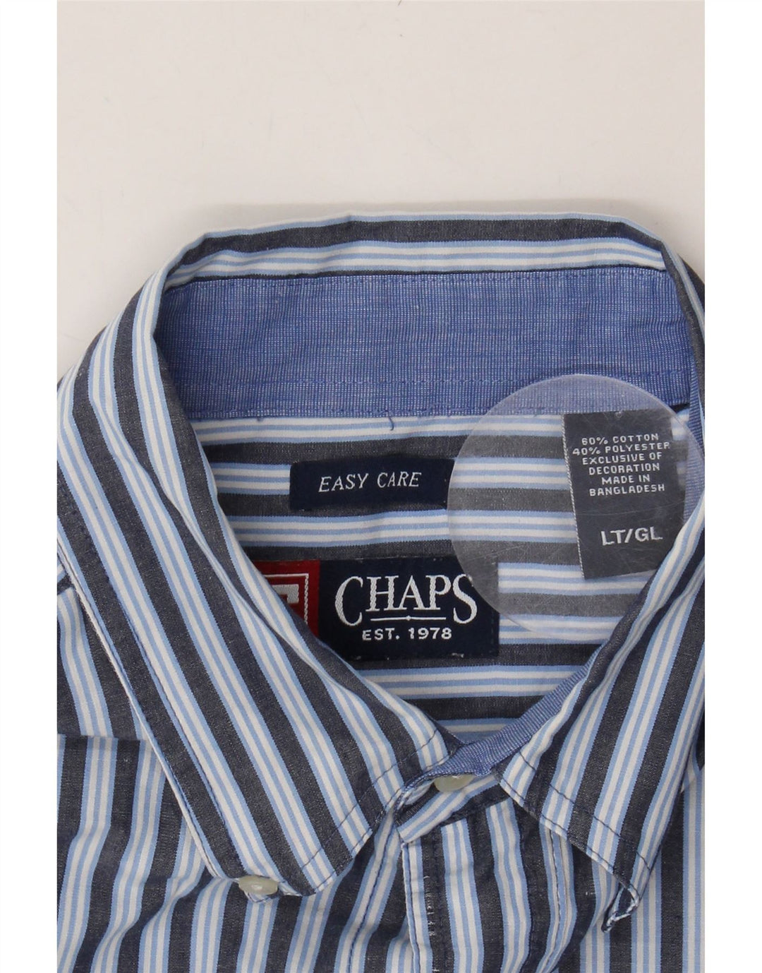 CHAPS Mens Big & Tall Shirt Large Blue Striped Cotton Vintage Chaps and Second-Hand Chaps from Messina Hembry 