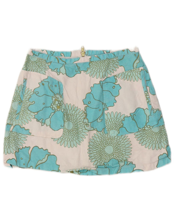 Topshop Dame Mini-nederdel UK 10 Small W25 Blue Floral Bomuld
