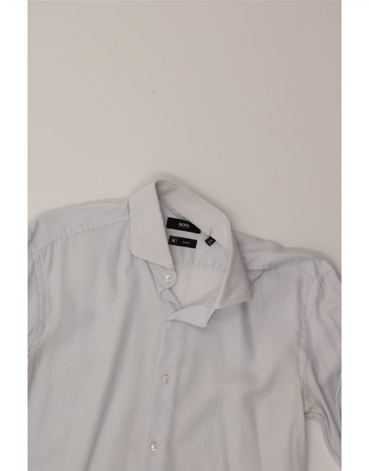 HUGO BOSS Mens Slim Fit Shirt Size 15 3/4 40 Medium Blue Check Cotton Vintage Hugo Boss and Second-Hand Hugo Boss from Messina Hembry 