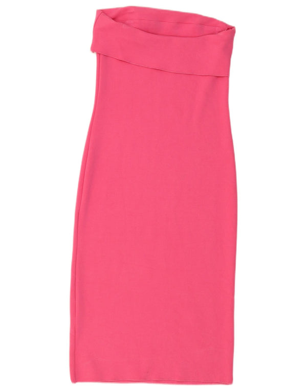Zara Dame Stropløs Kjole UK 14 Large Pink Viscose