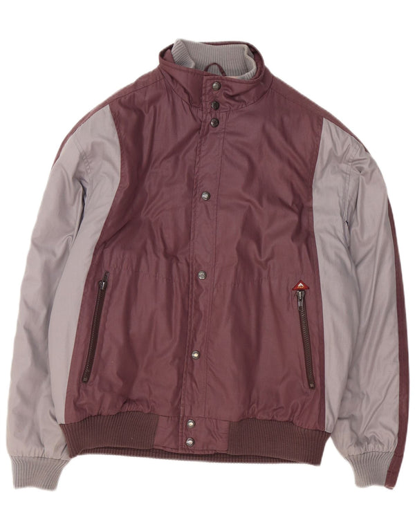 Vintage Bomber Jacket til mænd UK 38 Medium Burgundy Colourblock Polyester