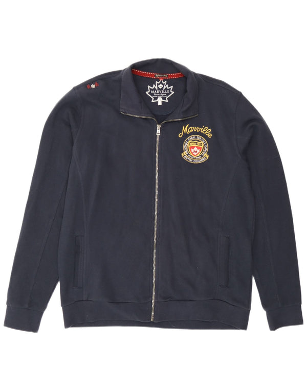 Marville Herre grafisk træningsdragt topjakke 3XL marineblå bomuld Retro