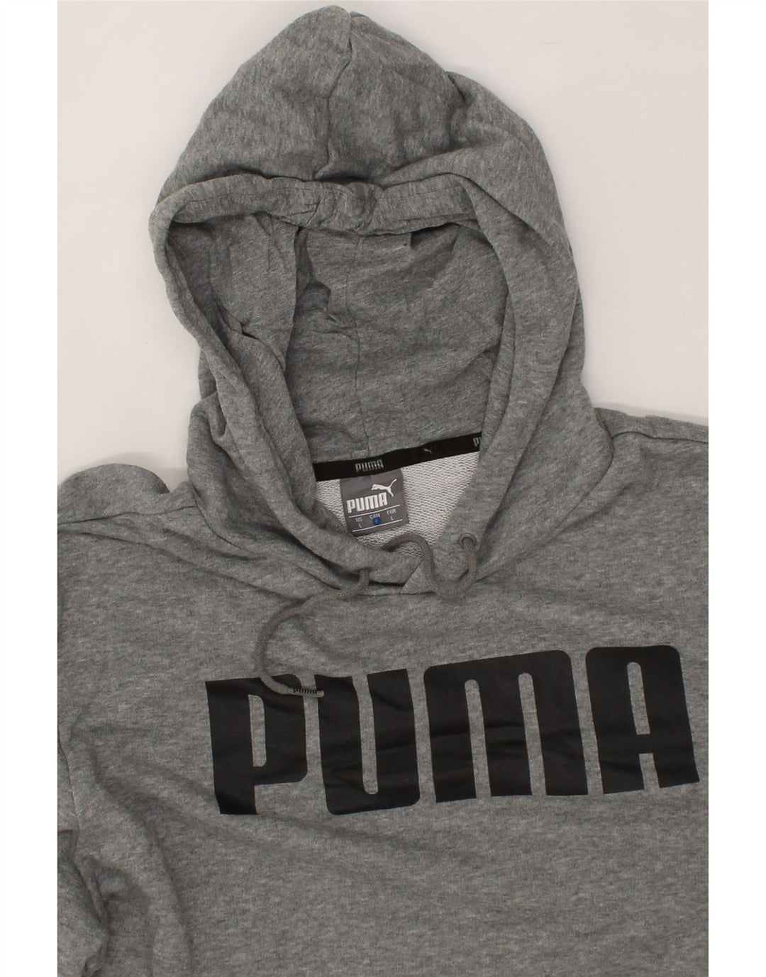 PUMA Mens Graphic Hoodie Jumper Large Grey Polyester Vintage Puma and Second-Hand Puma from Messina Hembry 