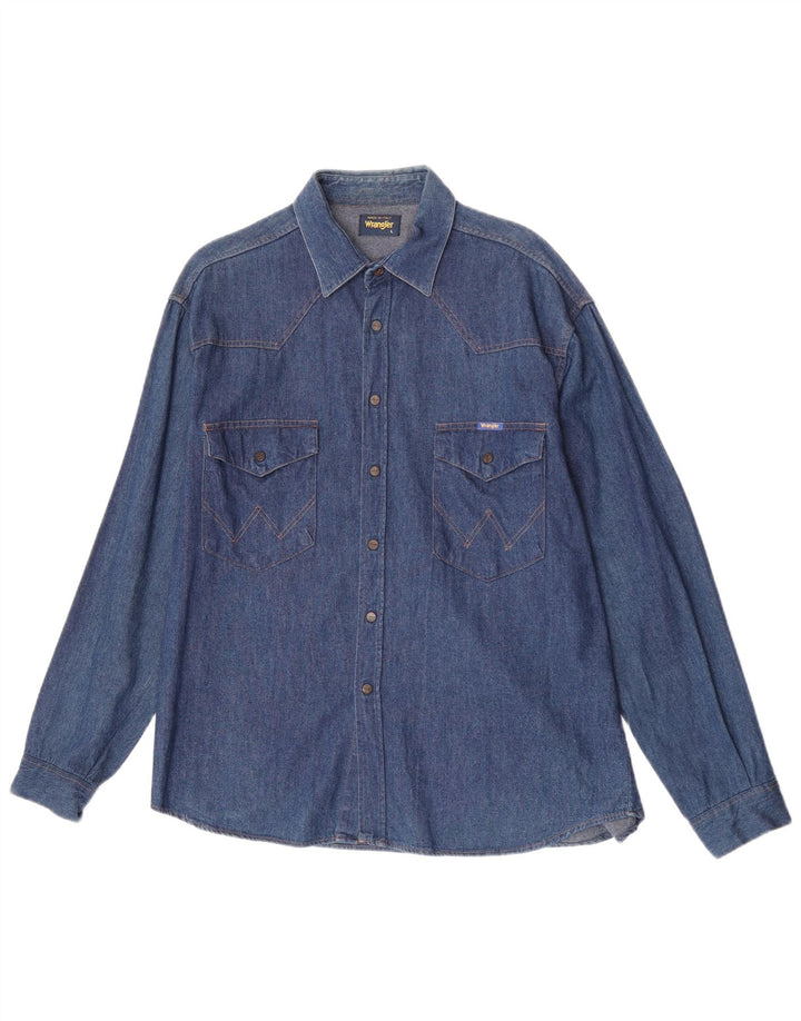 Wrangler denimskjorte til mænd, stor blå bomuld