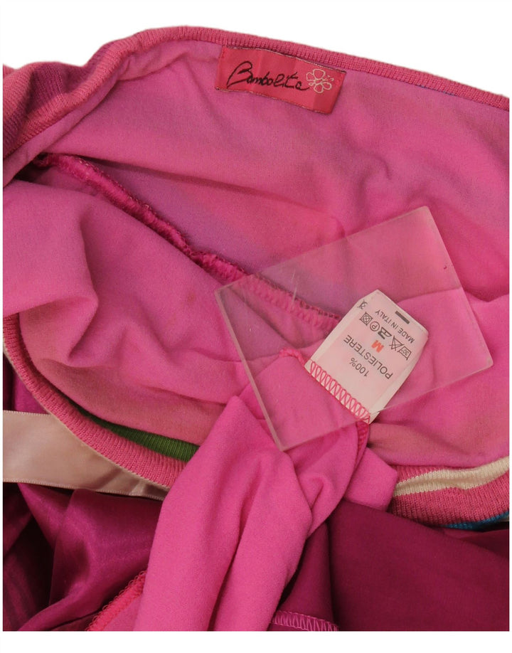 Vintage Dame Stropløs Kjole UK 12 Medium Pink Stribet Polyester
