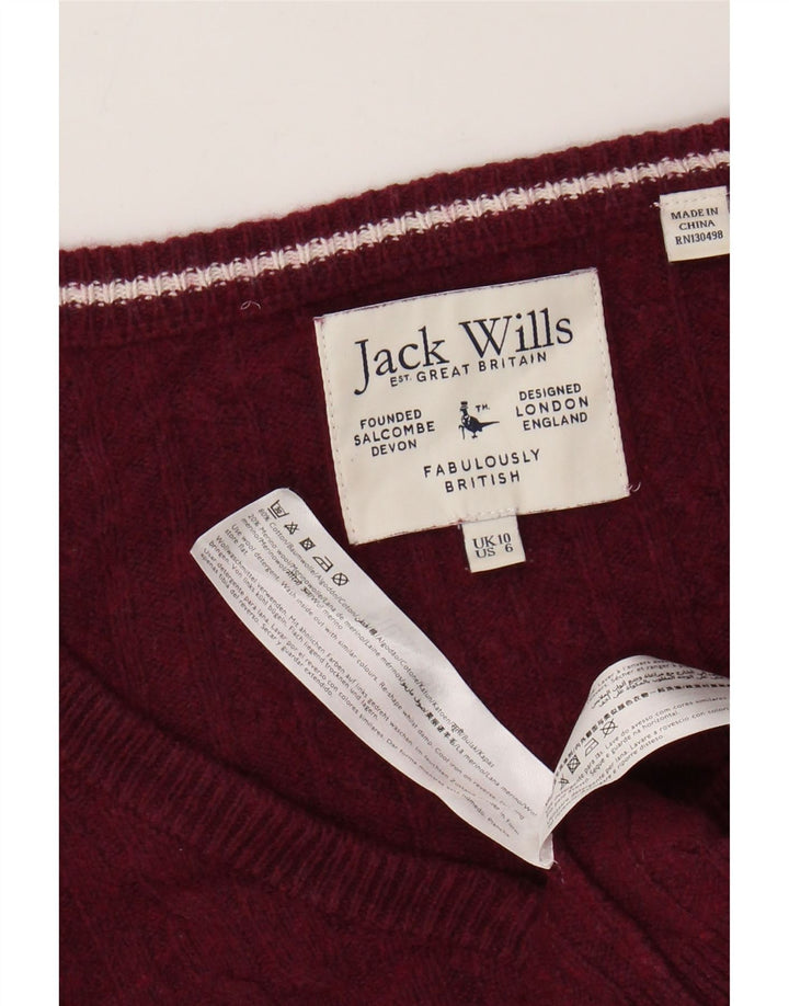 JACK WILLS Dame Crop V-hals sweater UK 10 Small Bourgogne bomuld