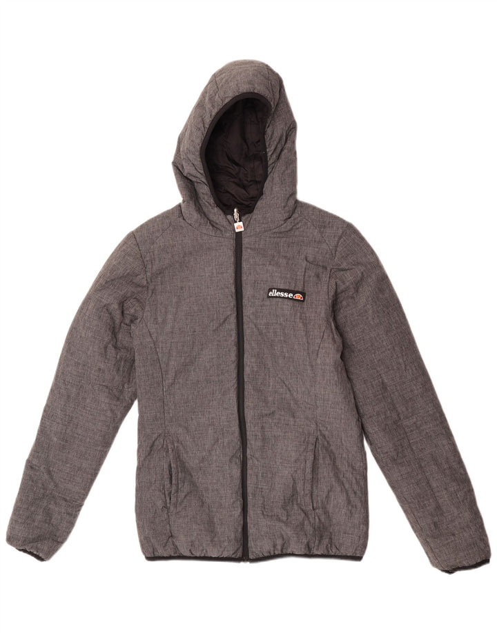 Ellesse Dame Hætte Vendbar Polstret Jakke UK 10 Lille Grå Nylon