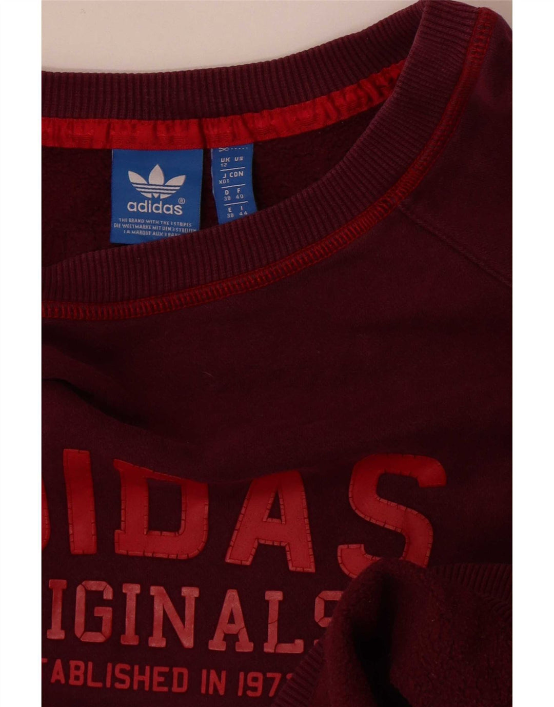 Adidas Dame Grafisk Sweatshirt Jumper UK 12 Medium Burgundy