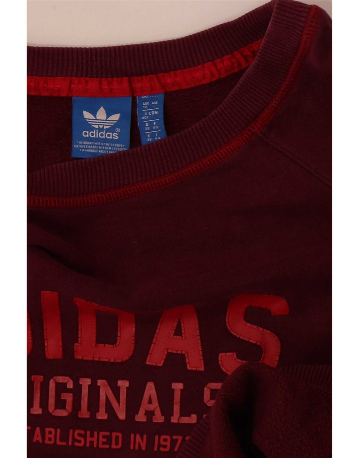 Adidas Dame Grafisk Sweatshirt Jumper UK 12 Medium Burgundy