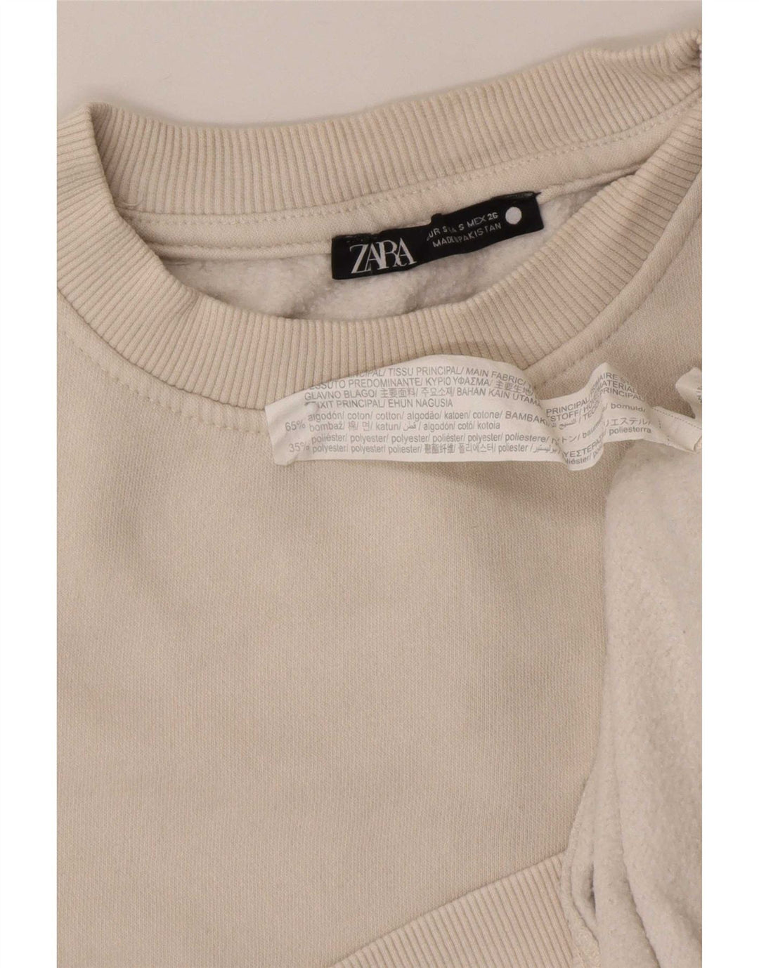 Zara Dame Sweatshirt Jumper UK 10 Small Off White Bomuld