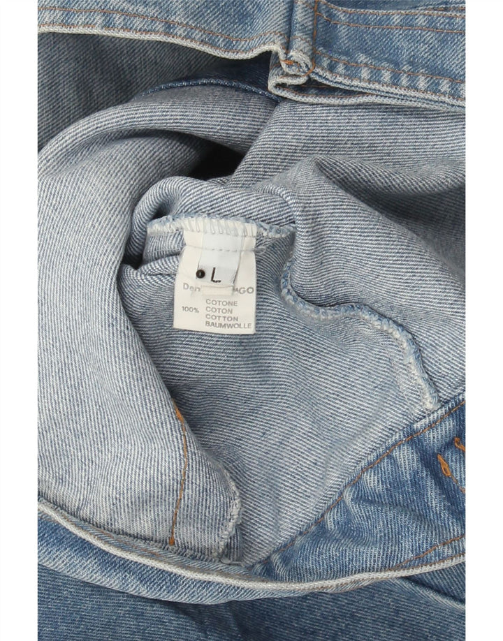 SWINGER Womens Graphic Denim Jacket UK 16 Large Blue Cotton Vintage Swinger and Second-Hand Swinger from Messina Hembry 