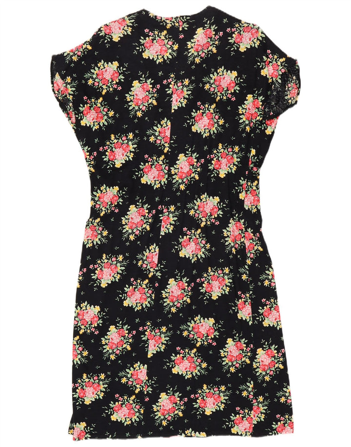 VINTAGE Womens Shift Dress IT 46 Stor sort blomstret bomuld