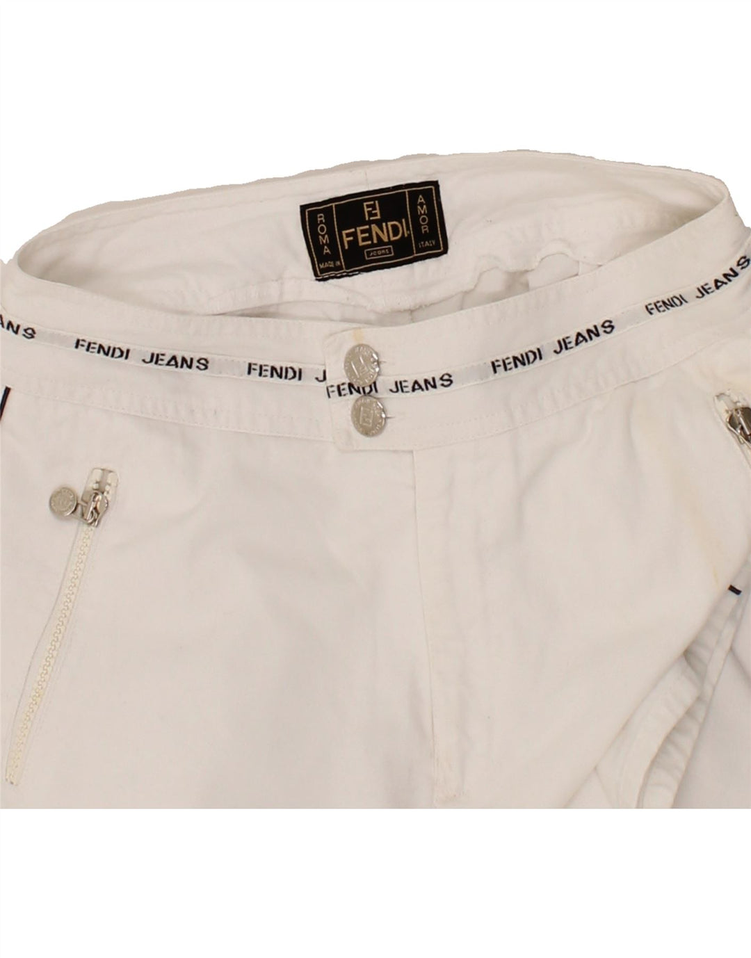 FENDI Womens Graphic Sport Shorts IT 44 Medium White Cotton Vintage Fendi and Second-Hand Fendi from Messina Hembry 