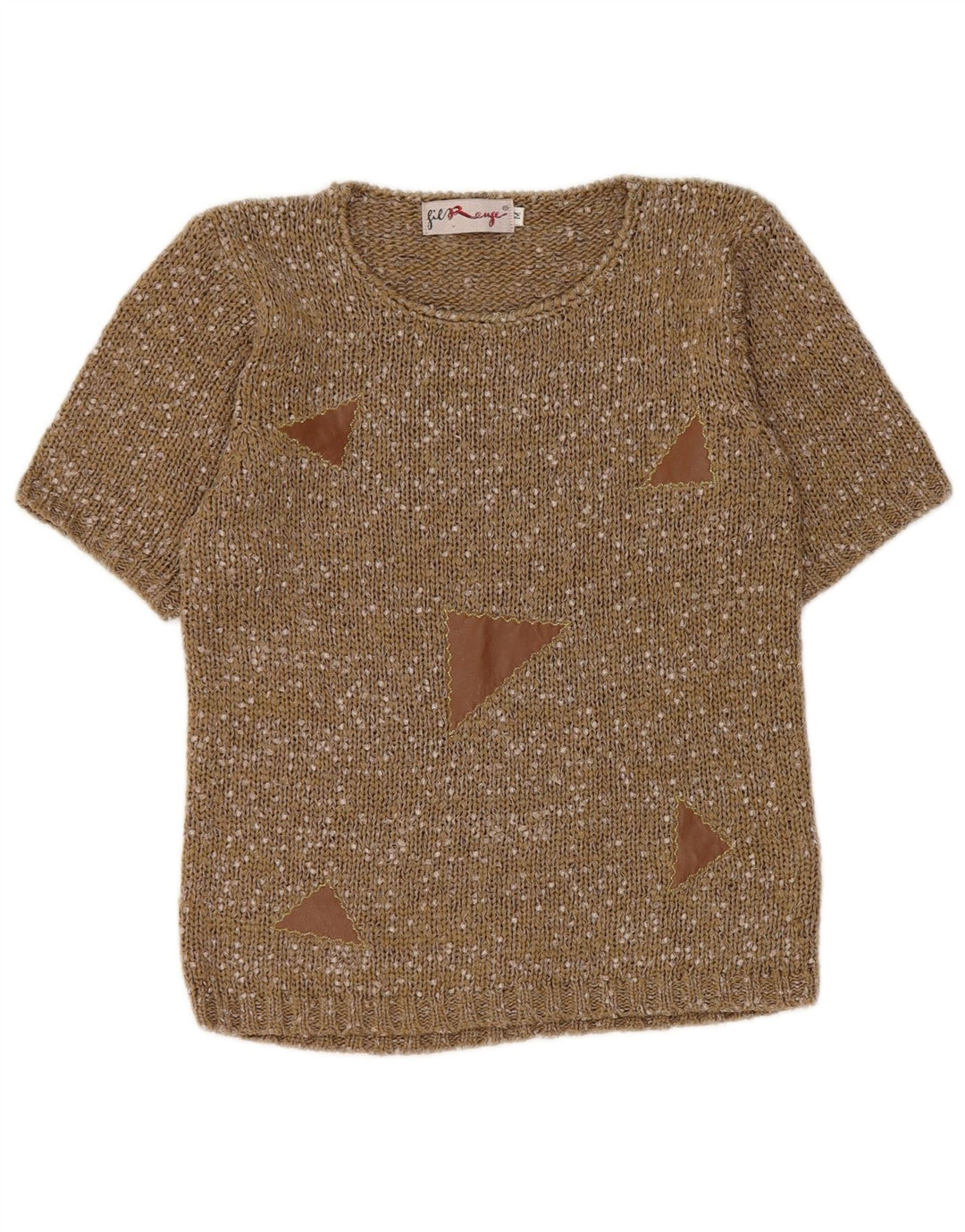 Vintage dame sweater med rund hals DK 12 Medium Khaki Flecked