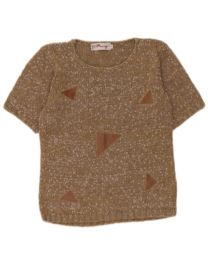 Vintage dame sweater med rund hals DK 12 Medium Khaki Flecked