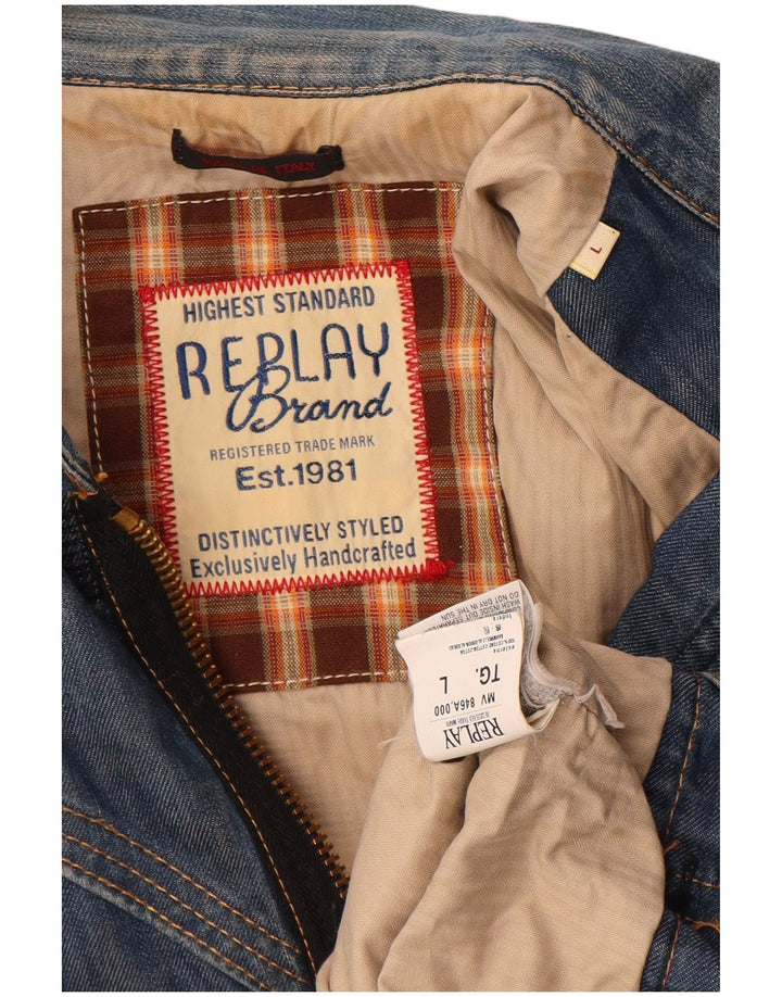 REPLAY Womens Crop Denim Jacket UK 16 Large Blue Cotton