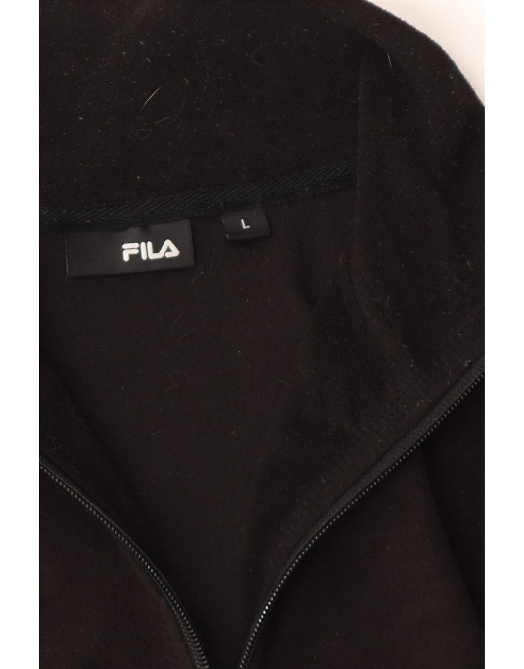 FILA Mens Zip Neck Fleece Jumper Large Black Polyester Vintage Fila and Second-Hand Fila from Messina Hembry 