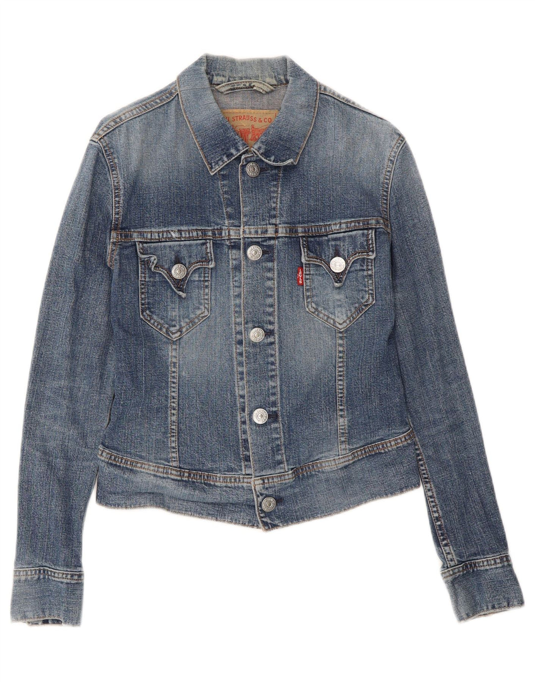 LEVI'S Womens Crop Denim Jacket UK 10 Small Blue Cotton Vintage Levi's and Second-Hand Levi's from Messina Hembry 