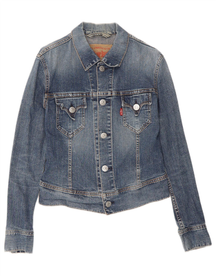 LEVI'S Womens Crop Denim Jacket UK 10 Small Blue Cotton Vintage Levi's and Second-Hand Levi's from Messina Hembry 