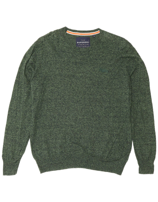 Superdry Mens Crew Neck Jumper Sweater 2XL Green Flecked Cotton