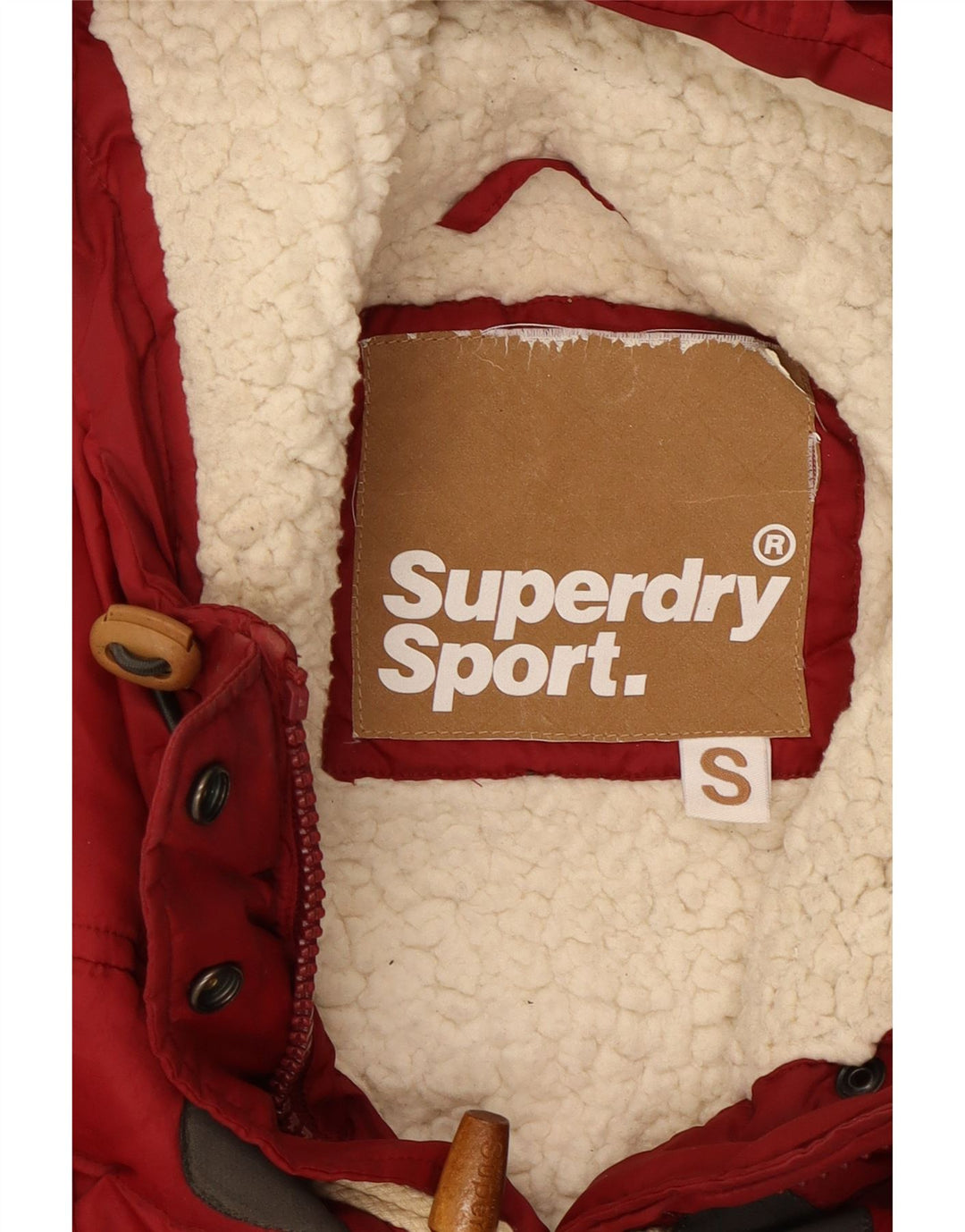 SUPERDRY Dame hætte polstret Gilet UK 10 Lille rød polyester