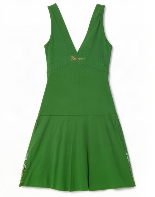 Desigual Kvinders Ærmeløs Bubble Dress UK 8 Small Green Floral Cotton