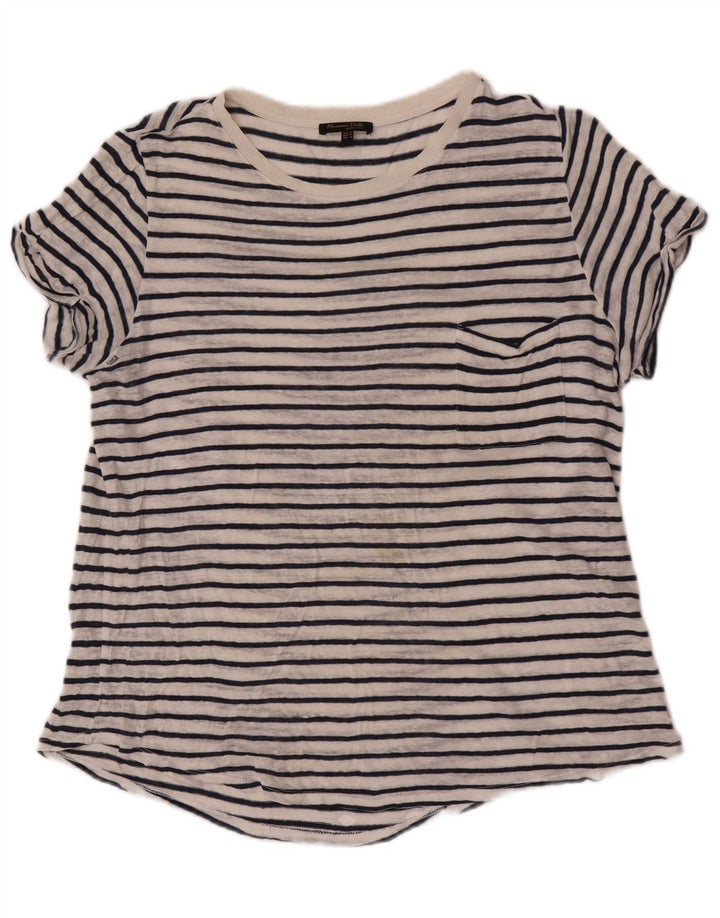 Massimo Dutti Dame T-Shirt Top UK 14 Medium Hvid Stribet