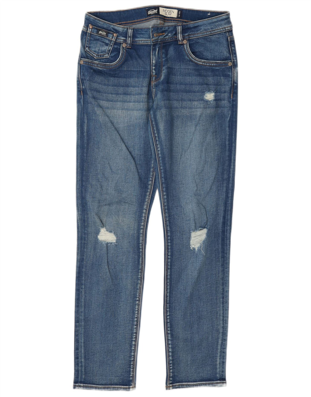 Superdry Dame Imogen Distressed Slim Jeans W28 L30 Blå Bomuld