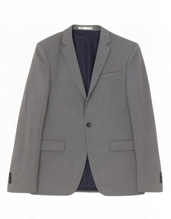 Zara Herre 1-knap blazerjakke EU 44 XS Grå Polyester