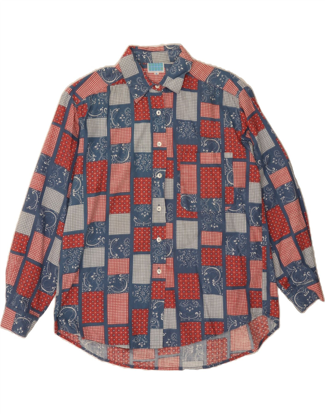 VINTAGE Womens Longline Shirt UK 14 Medium Multicoloured Patchwork Vintage Vintage and Second-Hand Vintage from Messina Hembry 