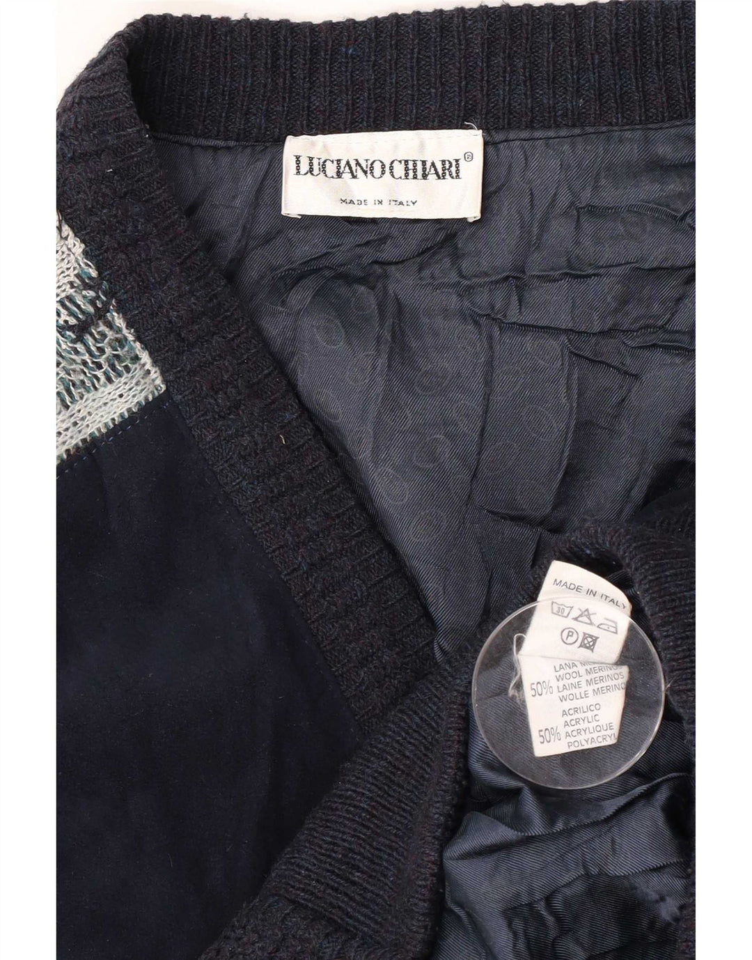 Luciano Chiari Herre Bomber Jacket UK 40 Large Navy Blue Argyle/Diamond