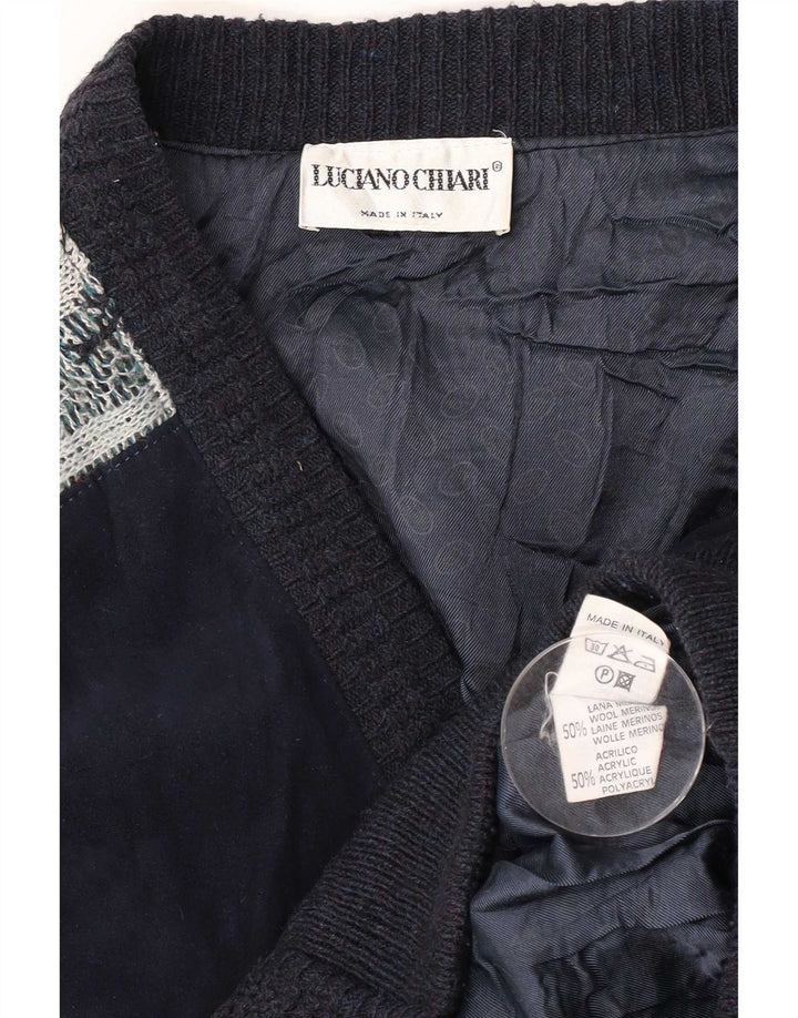 Luciano Chiari Herre Bomber Jacket UK 40 Large Navy Blue Argyle/Diamond