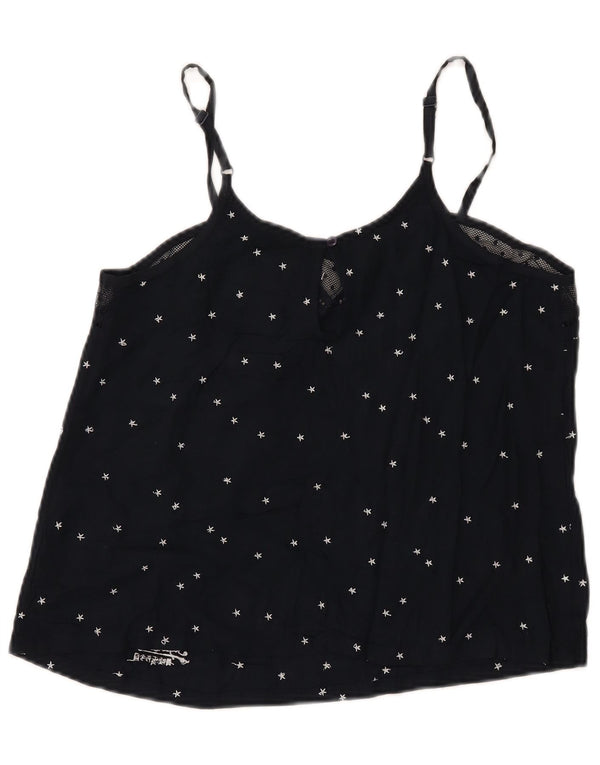 Superdry Dame abstrakt mønster Crop Cami Top UK 12 Medium Navy Blue