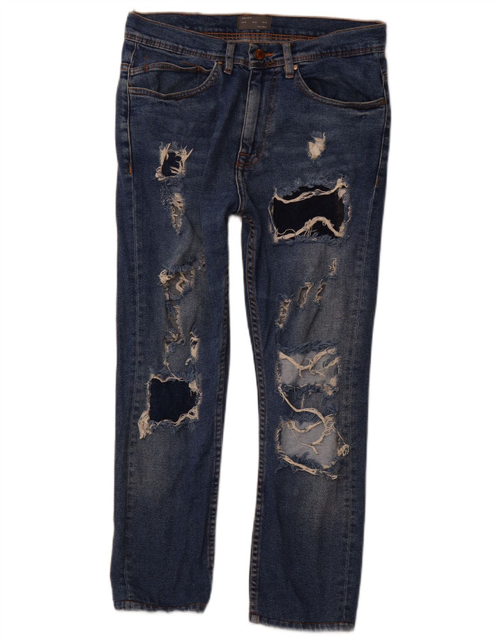 ZARA Mens Distressed Slim Jeans EU 38 Small W30 L25 Navy Blue