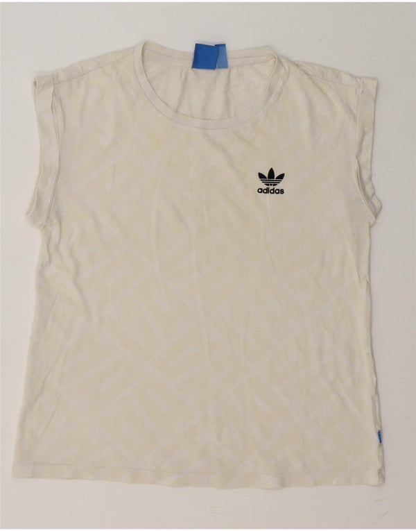 Adidas Dame Grafisk T-Shirt Top UK 10 Small Off White