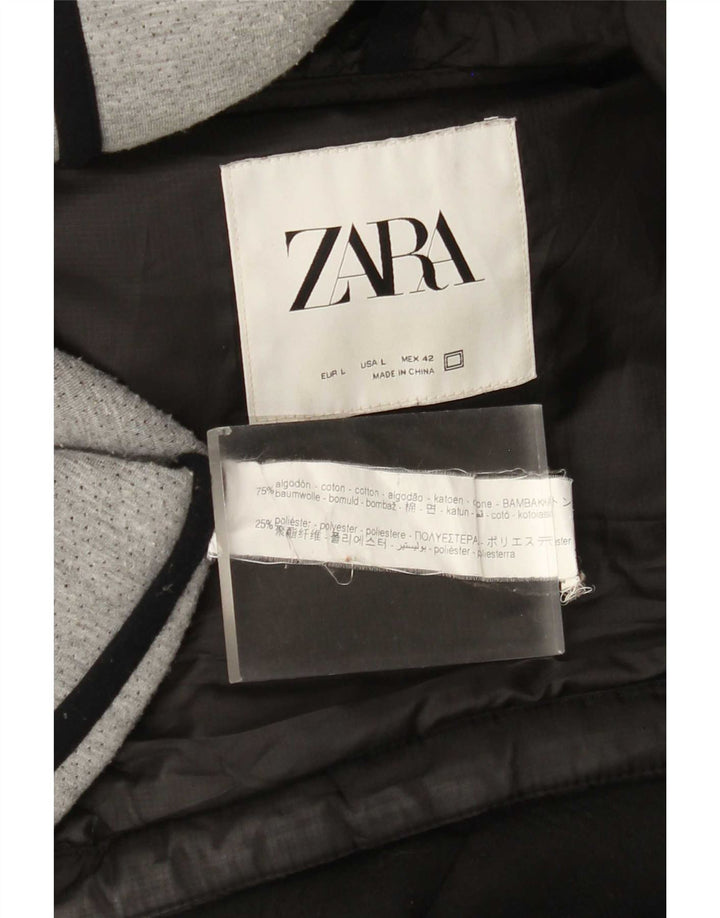 Zara Herre hættepolstret jakke UK 40 Stor sort bomuld