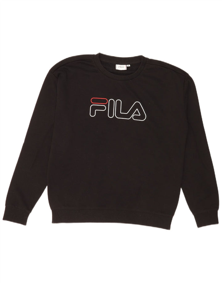 Fila Womens Graphic Sweatshirt Jumper UK 10/12 Medium Black Cotton