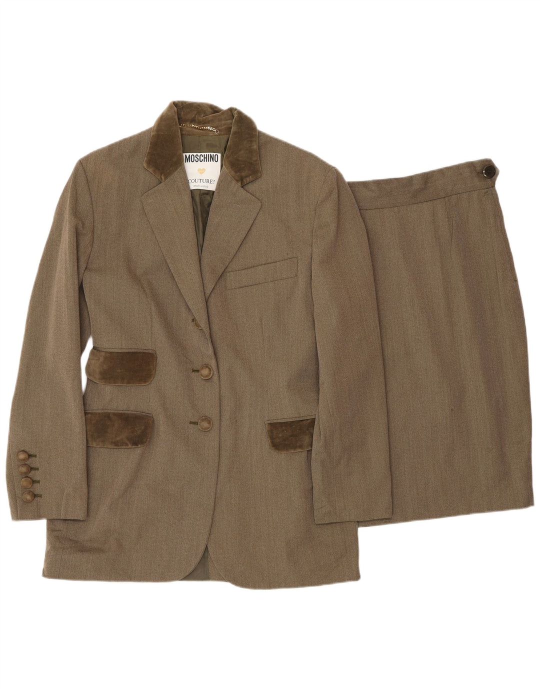 MOSCHINO Kvinder 3-knaps 2-delt nederdelsæt UK 12 Medium W28 Brun Klassisk