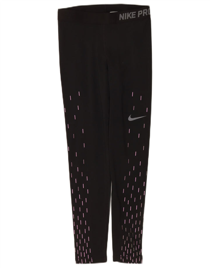 Nike Dame Dri Fit Grafiske Leggings UK 12 Medium Sort Geometrisk
