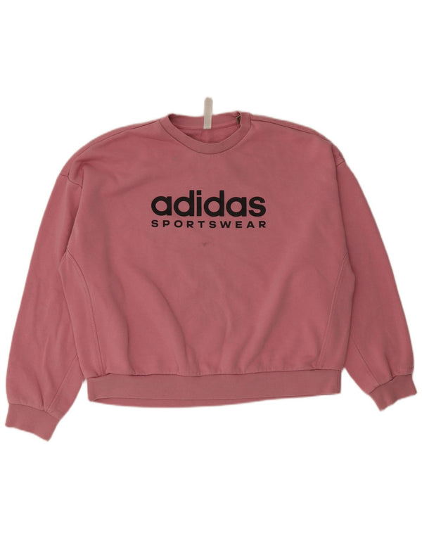 Adidas Dame Oversized grafisk Sweatshirt Jumper UK 20/22 XL Pink Bomuld