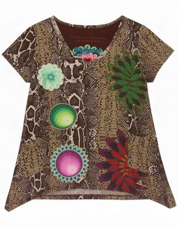Desigual Womens Asymmetric Tunic Top UK 18 XL Multicoloured Animal Print